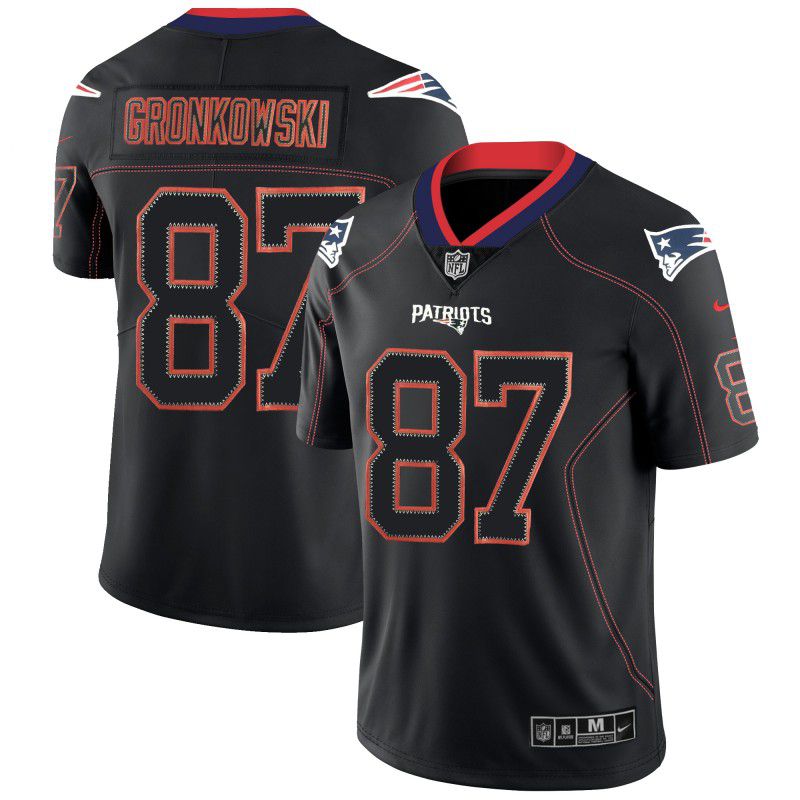 Men New England Patriots 87 Gronkowski Nike Lights Out Black Color Rush Limited NFL Jerseys